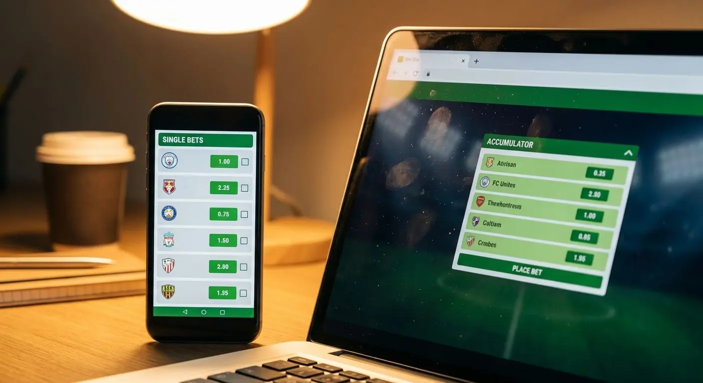 Cupón de apuestas con selecciones de fútbol simples y combinadas