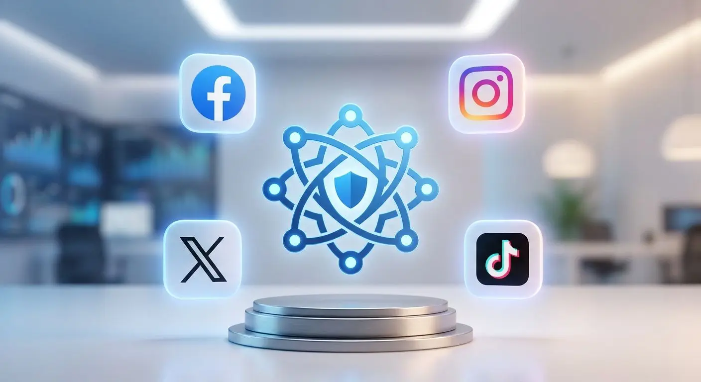 Iconos de redes sociales oficiales en composición informativa