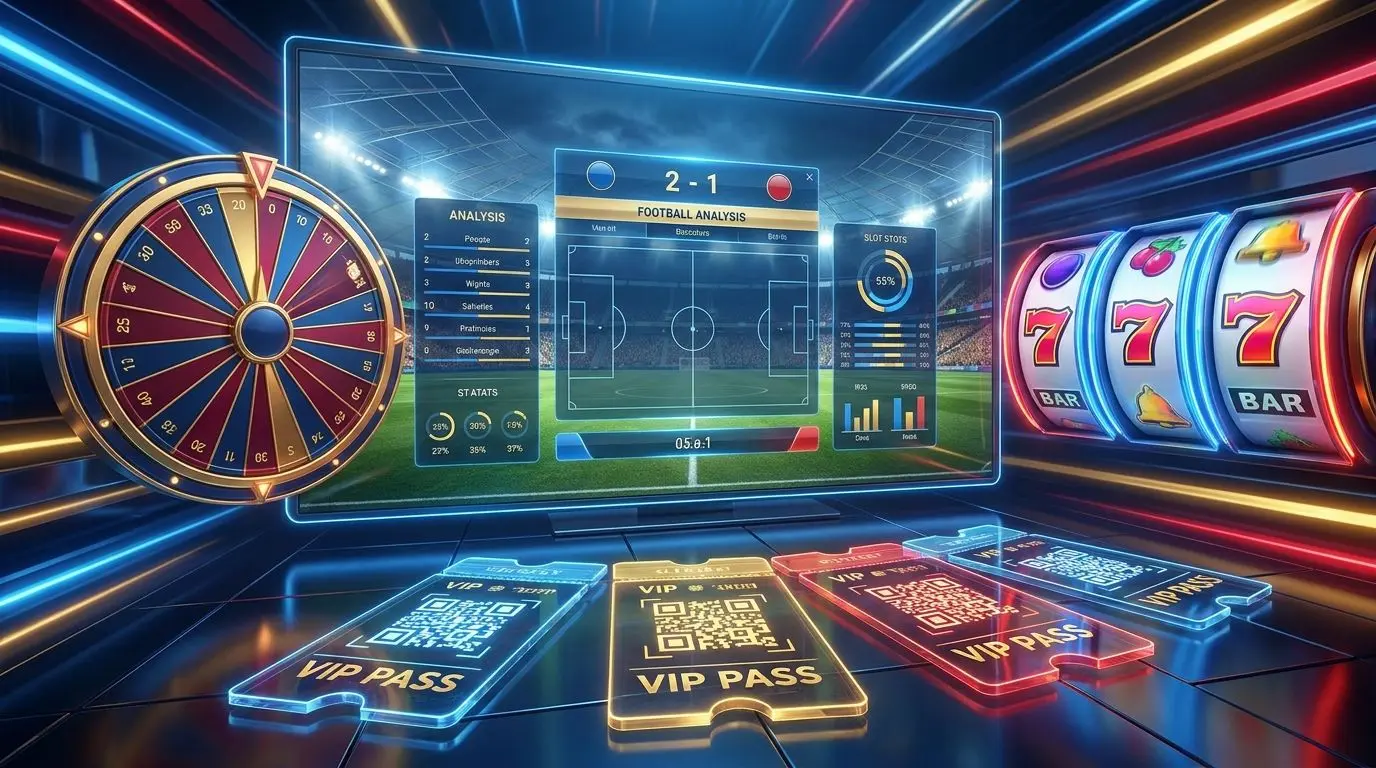 Ilustración de slots, ruleta y boletos deportivos para bonos Wplay