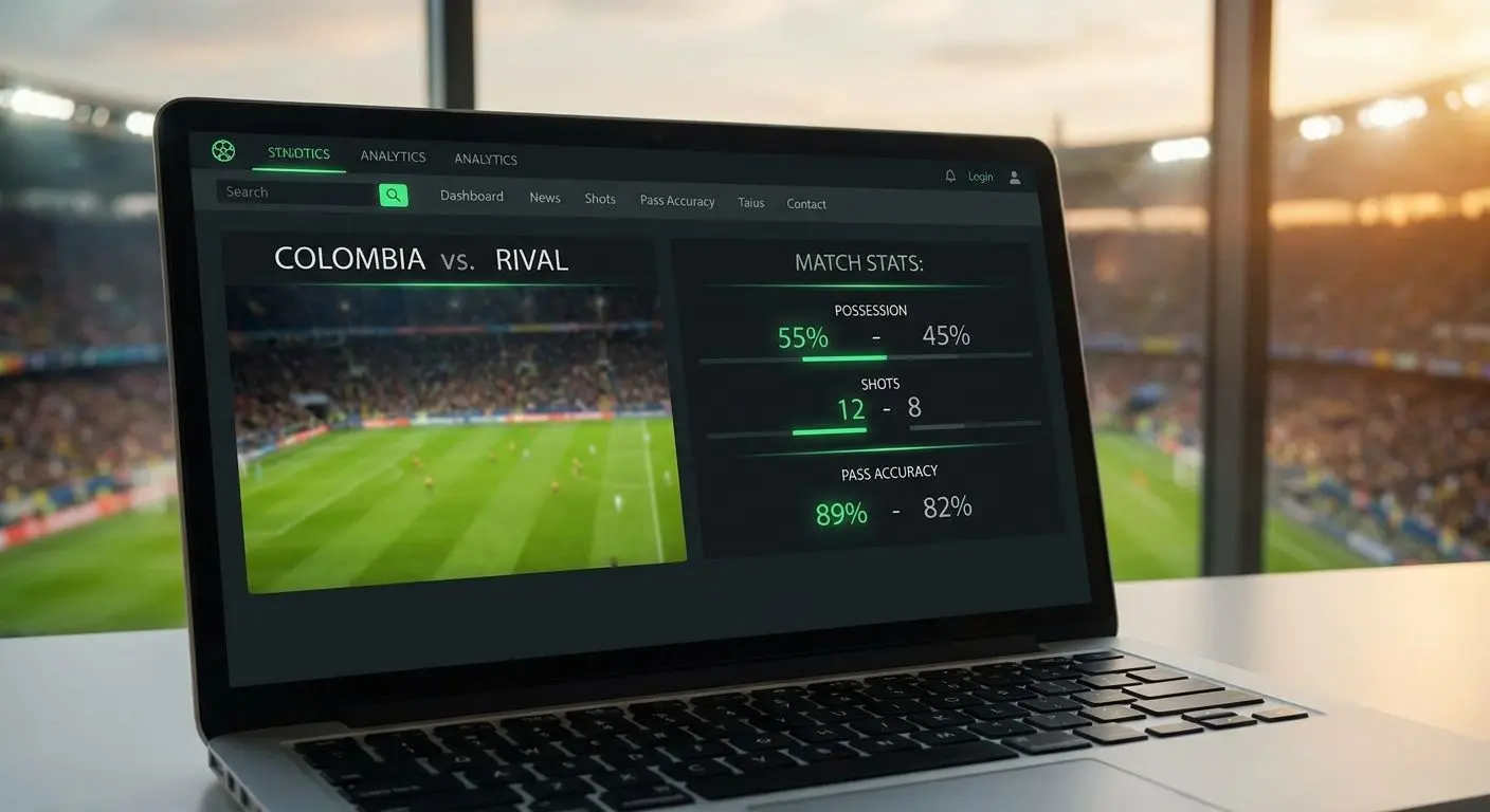 Pantalla de análisis deportivo con partido de fútbol colombiano en línea