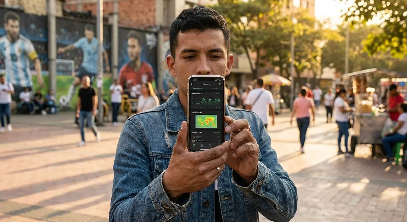 Usuario en Colombia usando el celular para acceder a una plataforma deportiva