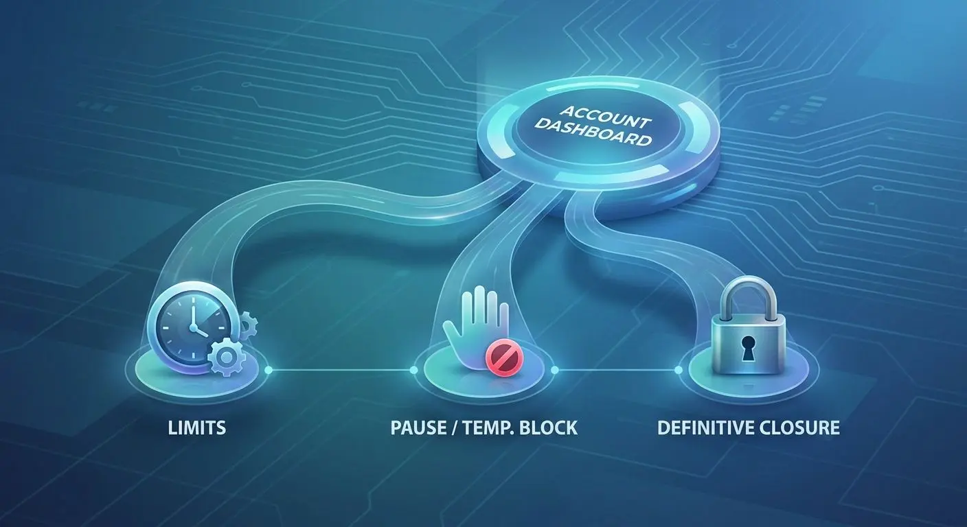 Opciones de control de cuenta Esquema visual de límites, pausa y cierre definitivo de cuenta