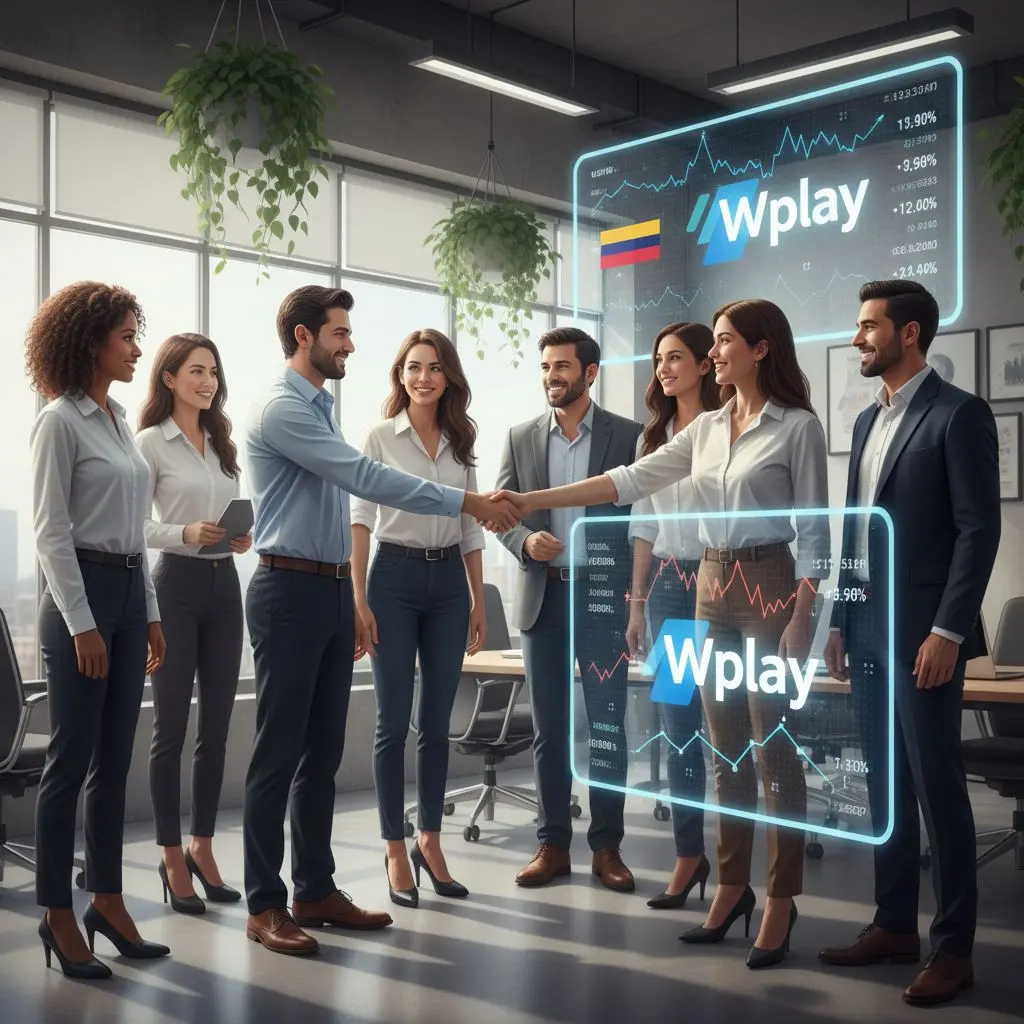 Equipo de aliados Wplay colaborando en entorno tecnológico moderno