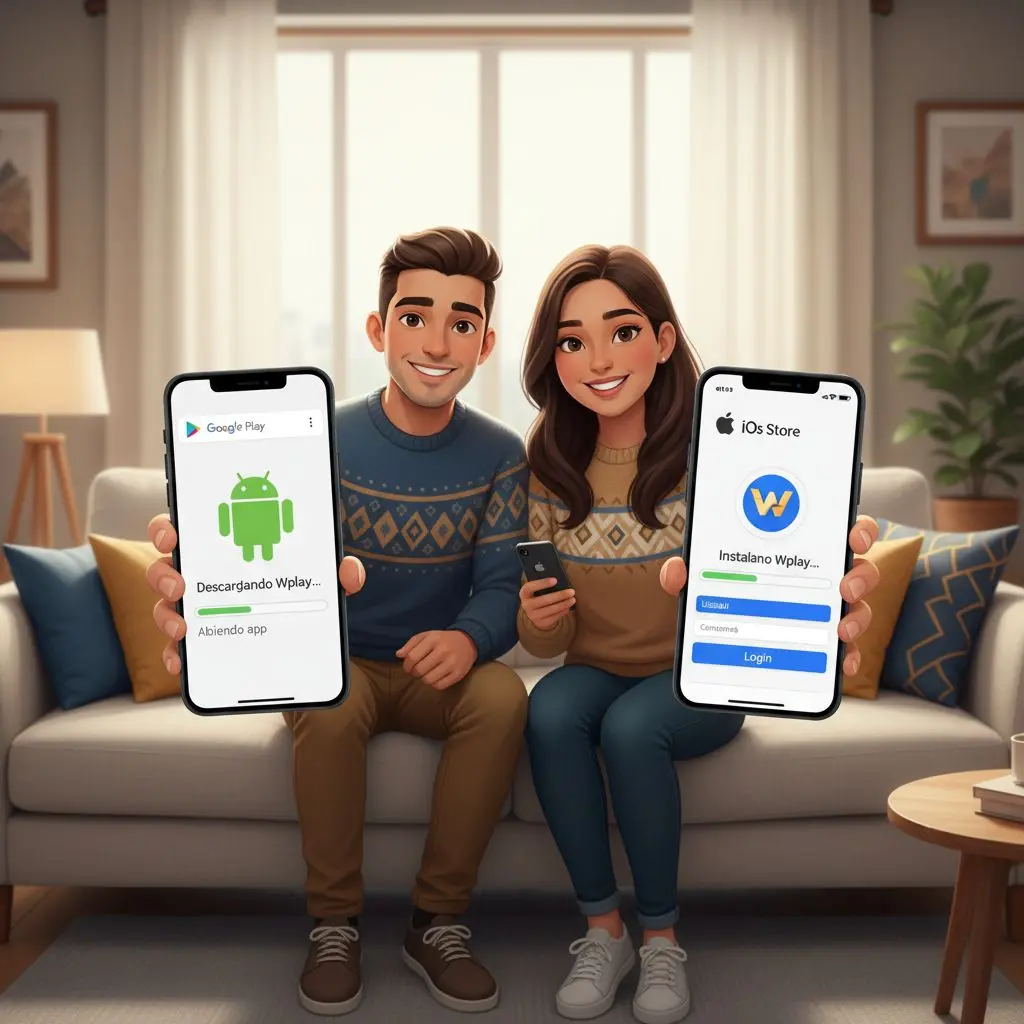 Usuarios colombianos instalando la app de Wplay en dispositivos móviles para apuestas y juegos