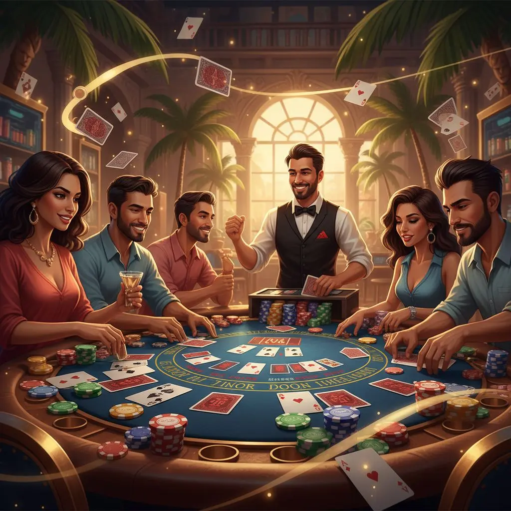 Mesa de blackjack en Wplay con fichas y cartas, entorno de casino colombiano moderno