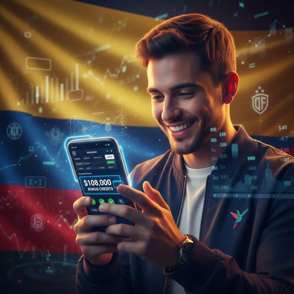 Usuario colombiano celebrando bono de registro Wplay en dispositivo móvil