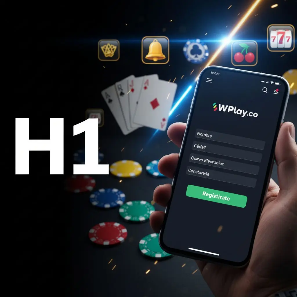 Banner de bono registro WPlay, ambiente de casino online colombiano y móvil en mano