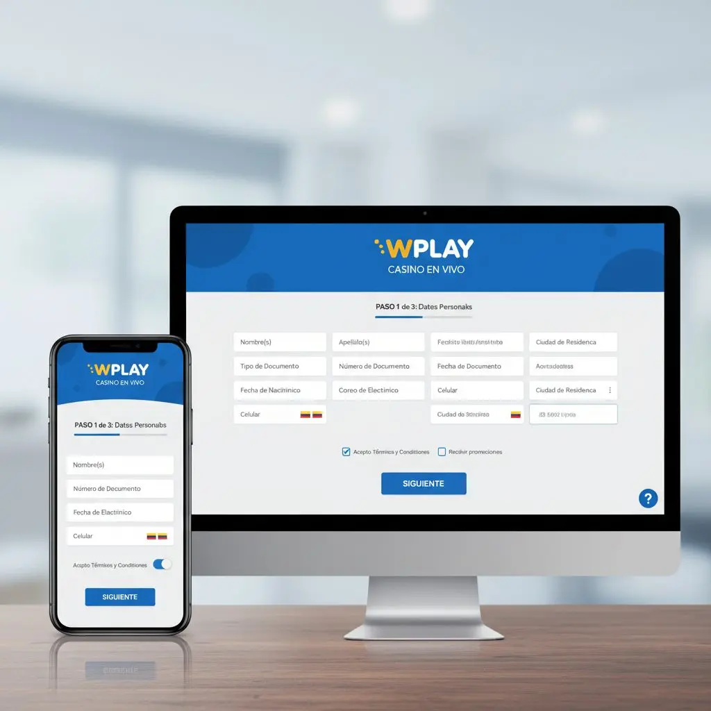 Proceso de registro en Wplay Casino en Vivo en desktop y móvil, interfaz clara y accesible