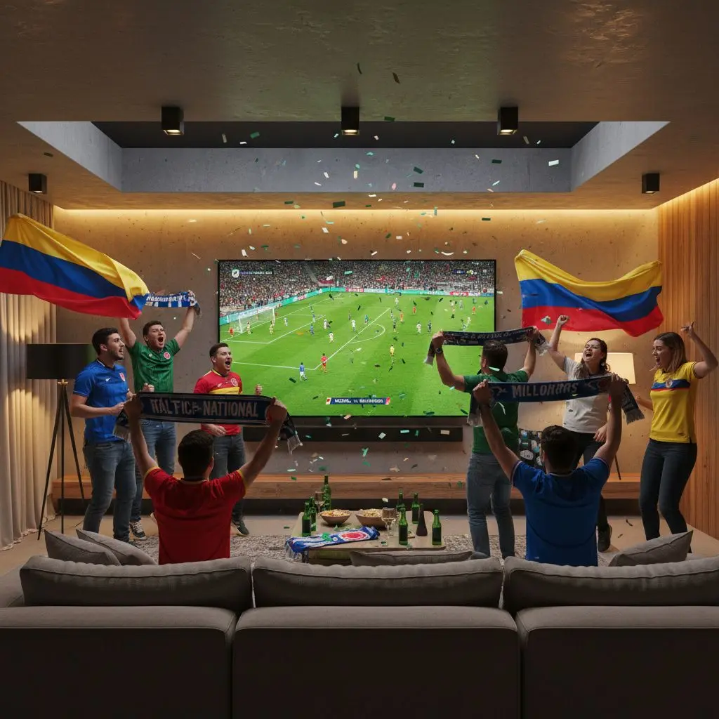 Aficionados colombianos vibrando con un partido en WPlay Fútbol en Vivo