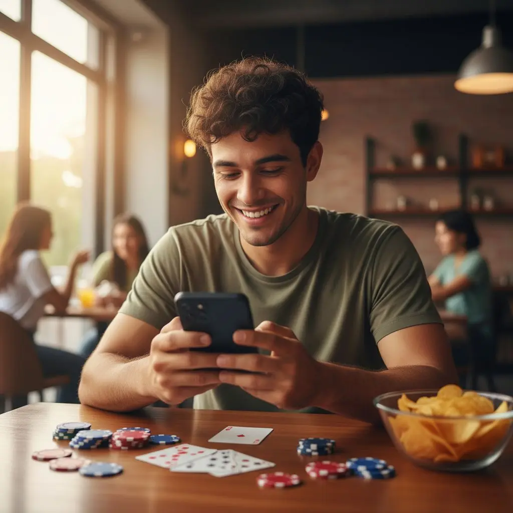 Banner de jugador feliz apostando en Wplay Móvil desde su smartphone en Colombia.