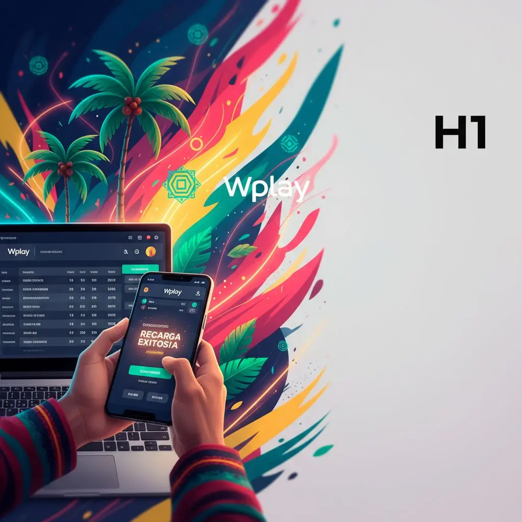 Usuario recargando su cuenta Wplay en línea desde Colombia, fondo vibrante y moderno