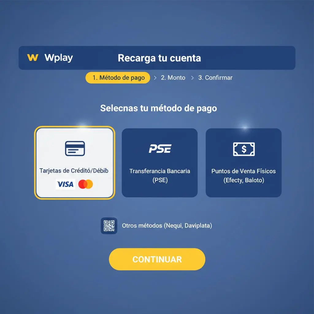 Flujo visual paso a paso de cómo recargar cuenta Wplay