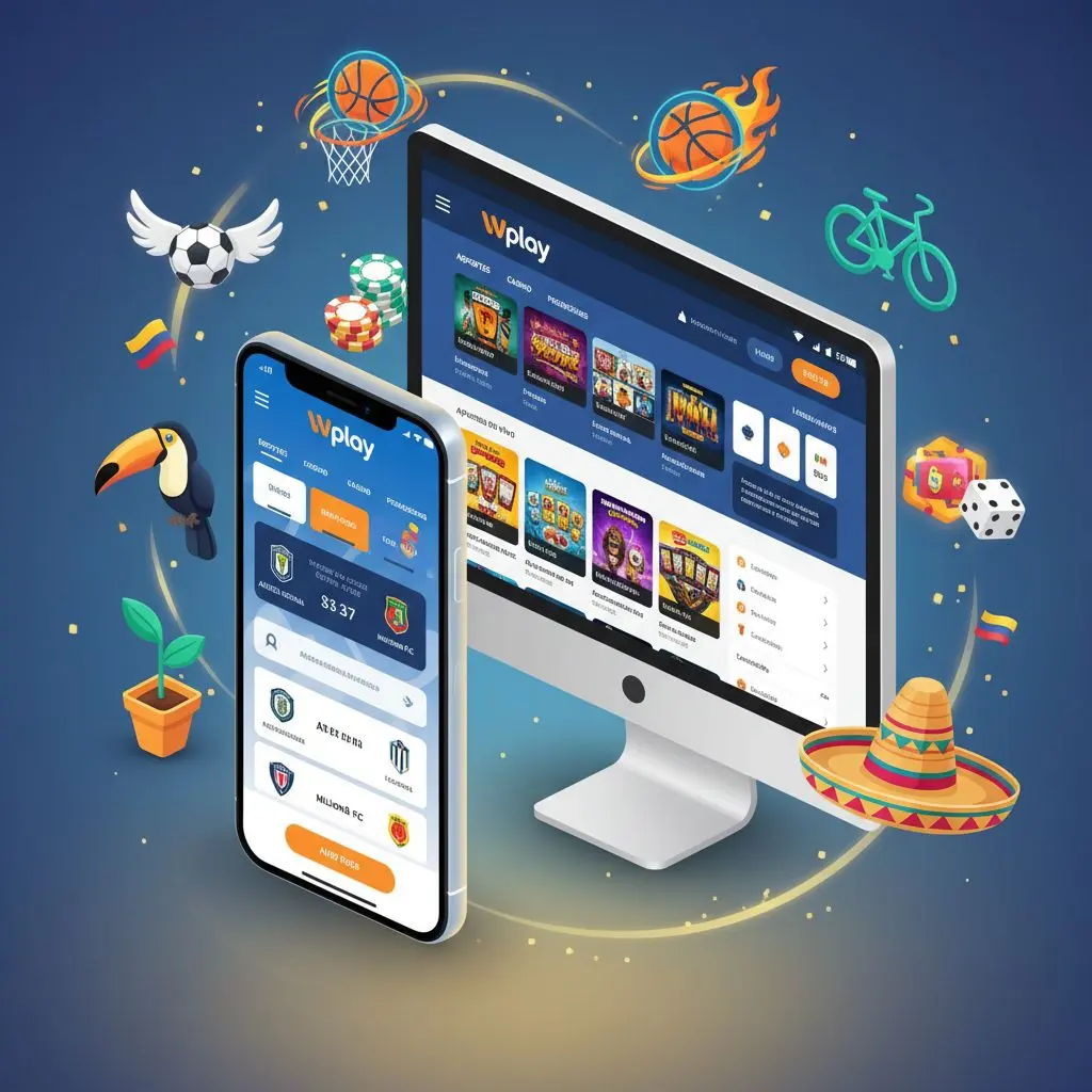 Interfaz moderna de Wplay con deportes y casino, adaptada para usuarios colombianos