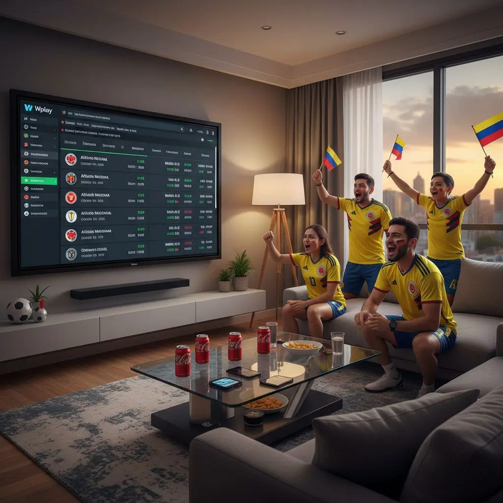 Aficionados colombianos mirando apuestas de fútbol en la plataforma Wplay