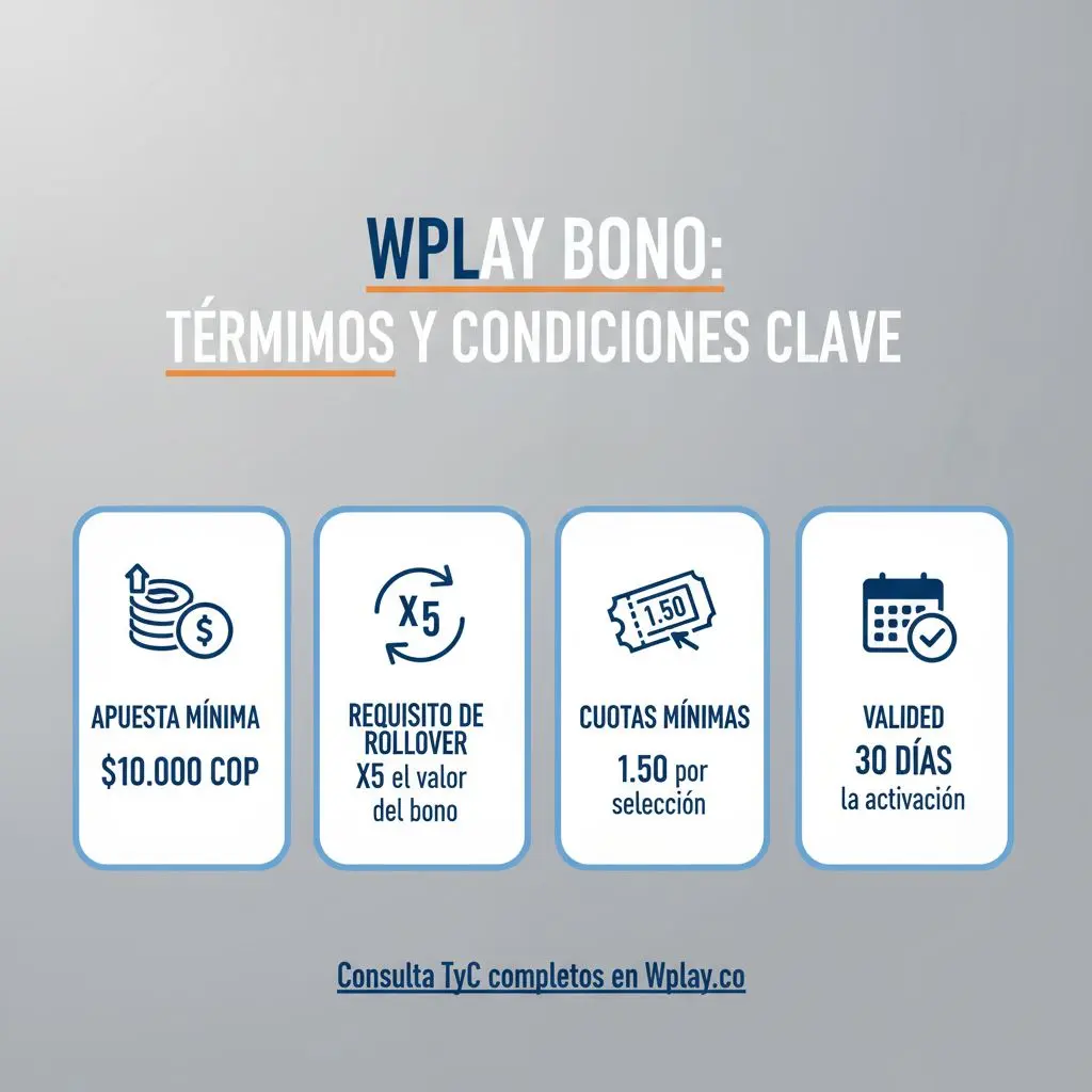 Tabla visual de requisitos principales del bono 50 mil Wplay.