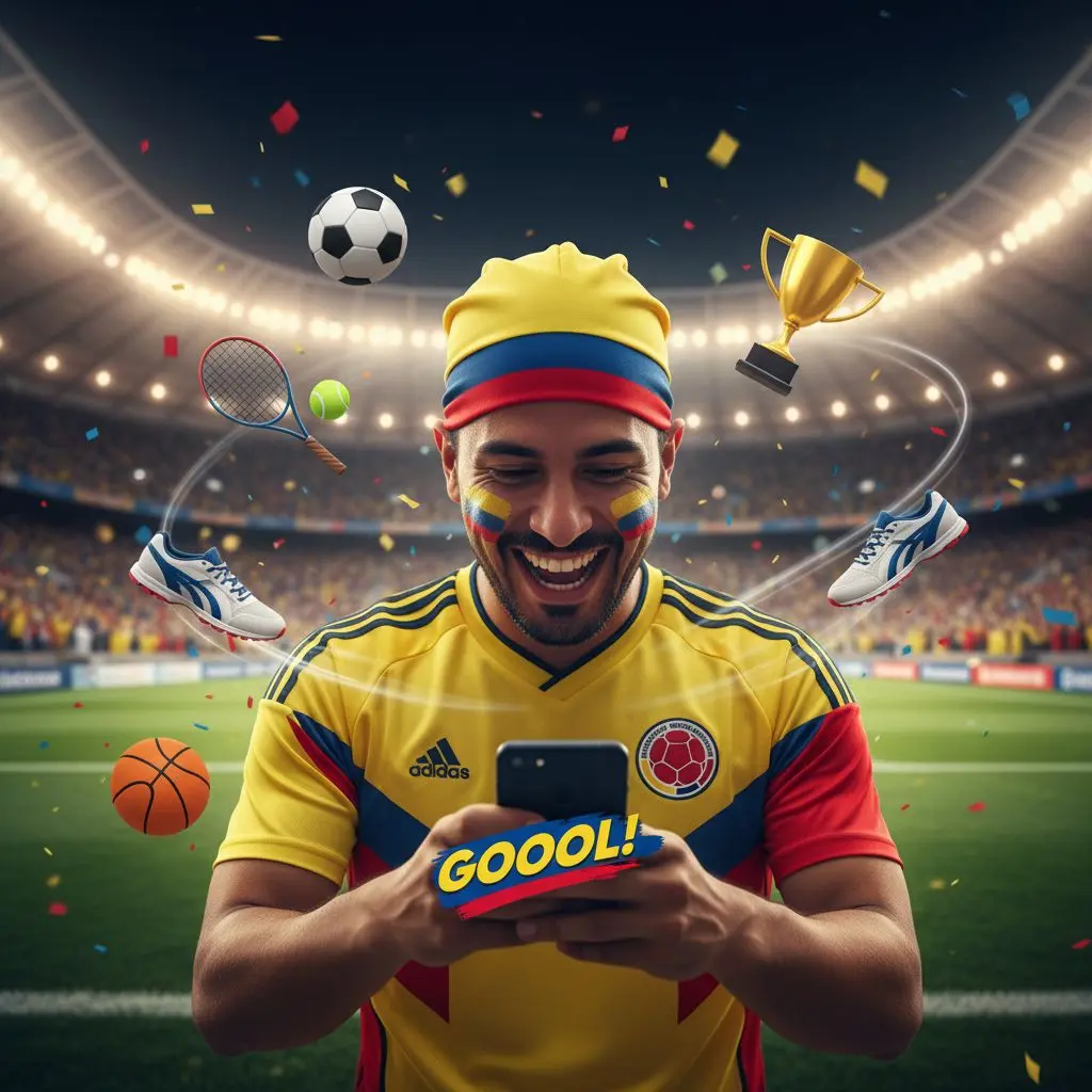 Usuario feliz revisando apuestas deportivas en Colombia