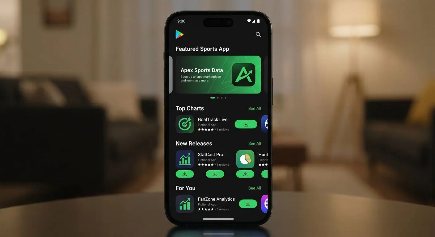 Teléfono Android con tienda de aplicaciones abierta en una app móvil