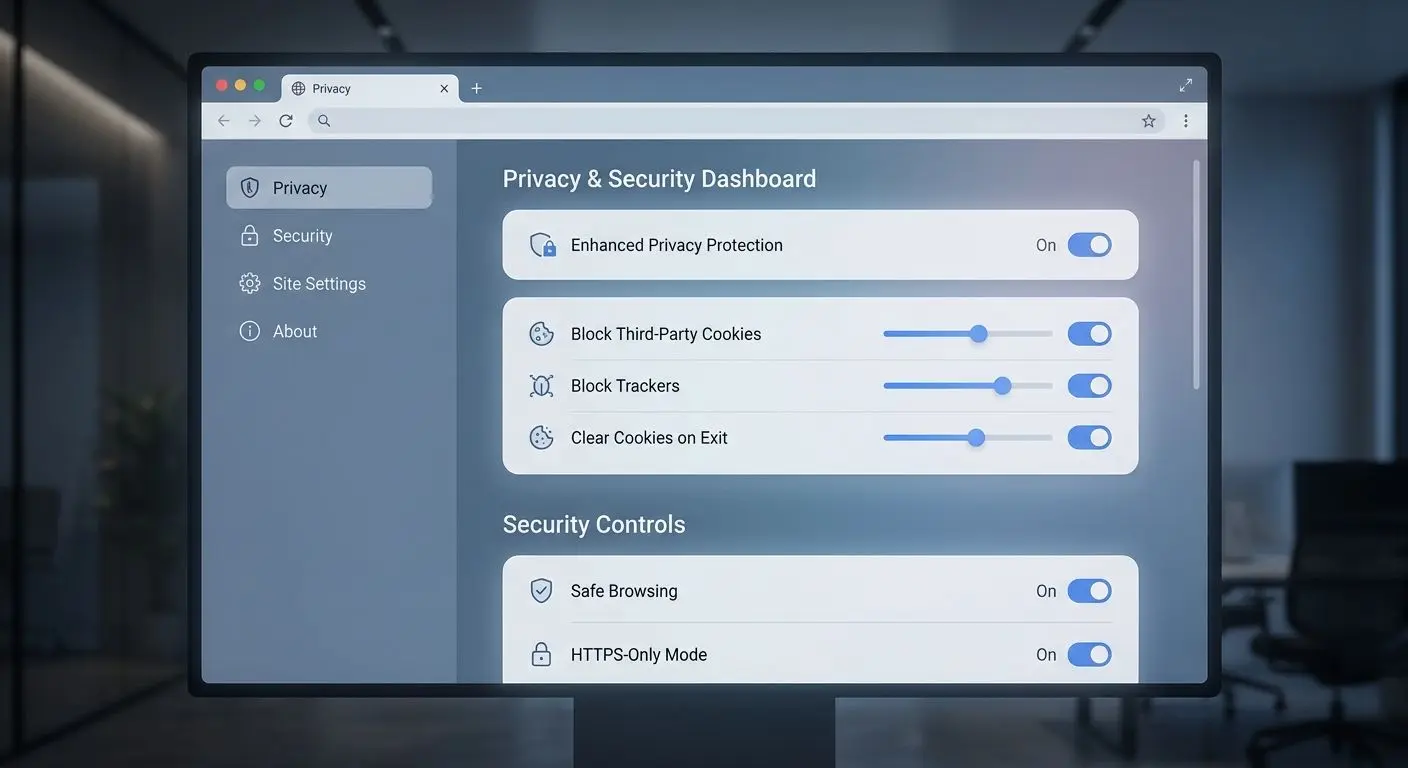 Gestión de cookies desde la configuración de privacidad Configuración de privacidad y cookies en un navegador genérico