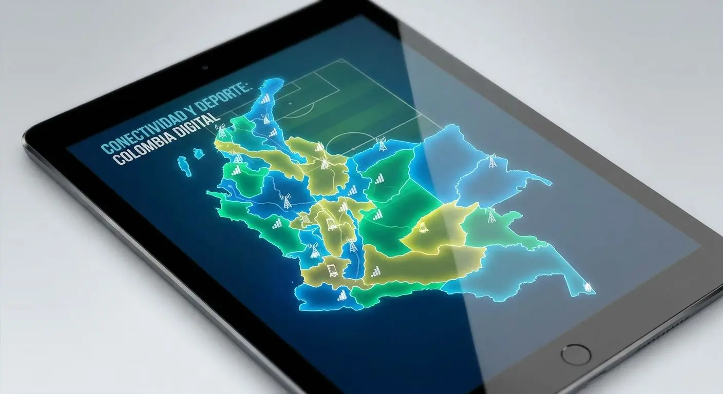 Mapa de Colombia con departamentos destacados y enfoque en cobertura digital