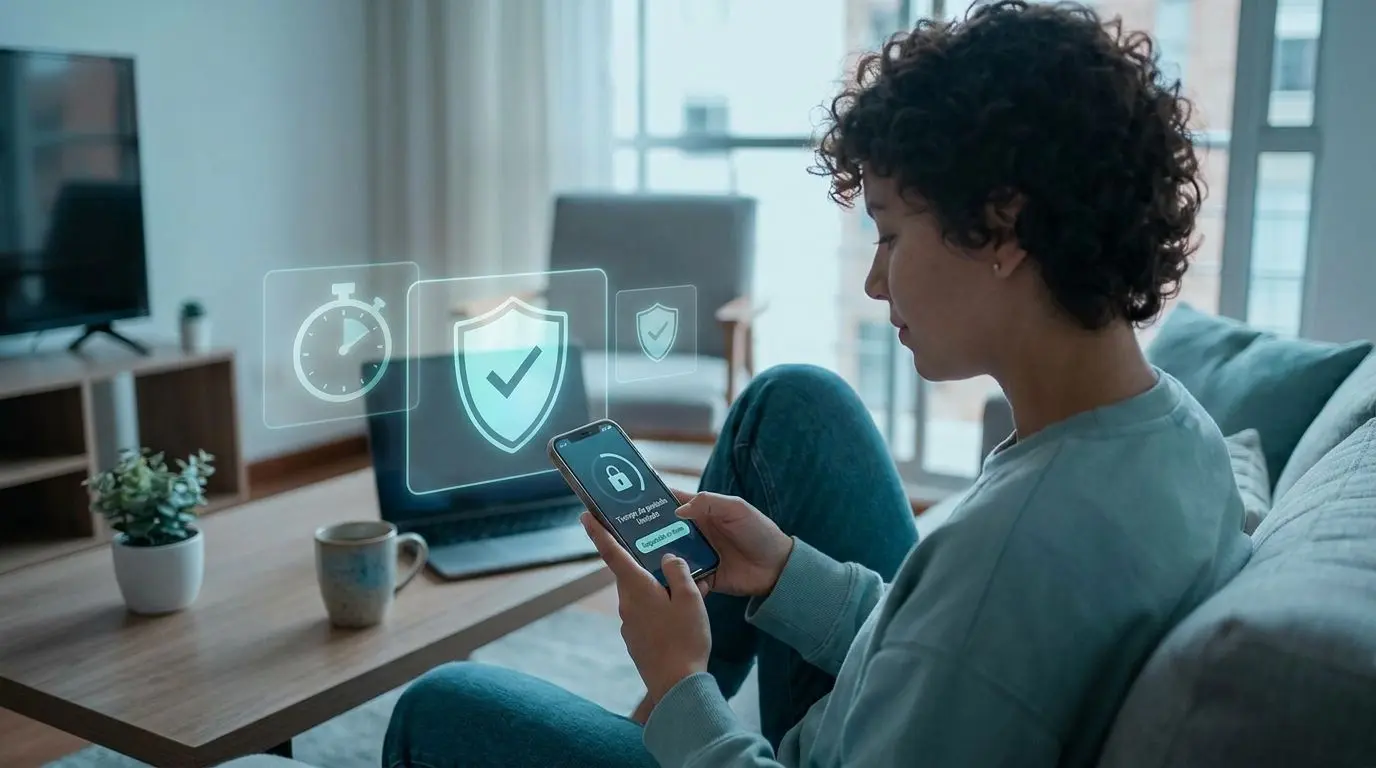 Ilustración de seguridad digital y control responsable del tiempo de juego