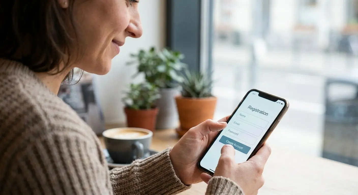 Usuario creando una cuenta en línea desde un smartphone