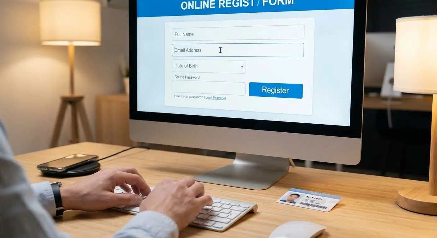 Formulario de registro en línea abierto en computador de escritorio